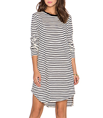Elliptical Hem Dress – Black and White / Stripes